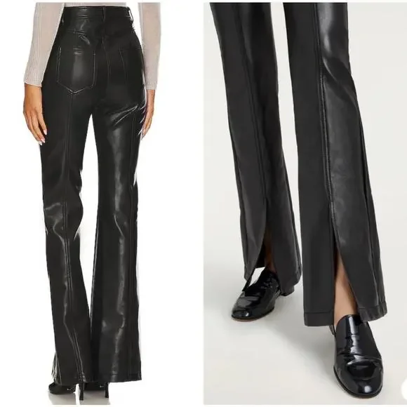 Cinq A Sept Shanis Black Vegan Leather Slit Bootcut Pants Size 2 - Picture 2 of 9